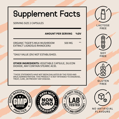 Feel Fungie: Tiger's Milk Mushroom, Non-GMO, Gluten Free, 3rd Party Lab Tested